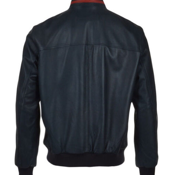 Men’s Black Motor Biker Red Strip Real Leather Jacket