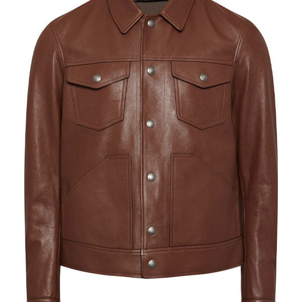 Mens Brown Biker Shirt Collar Style Real Leather Jacket