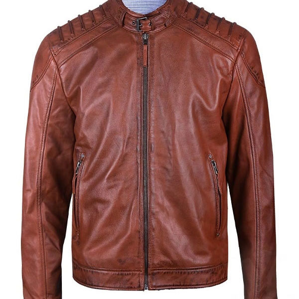 Men’s Casual Motorcycle Brown Real Leather Jacket