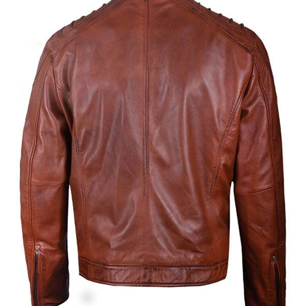 Men’s Casual Motorcycle Brown Real Leather Jacket