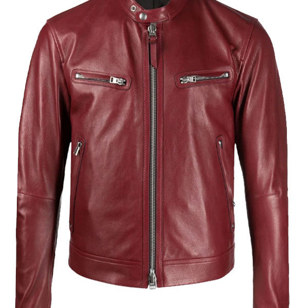 Mens Casual Motorcycle Red Real Leather Jacket