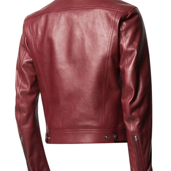Mens Casual Motorcycle Red Real Leather Jacket