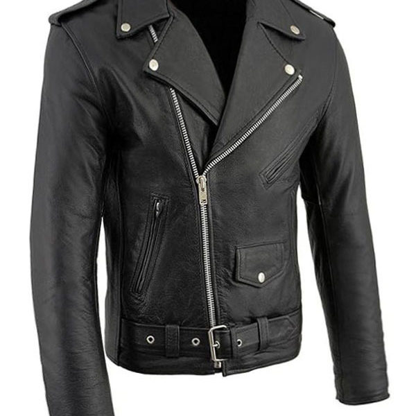 Men’s Classic Brando Black Biker Real Leather Jacket