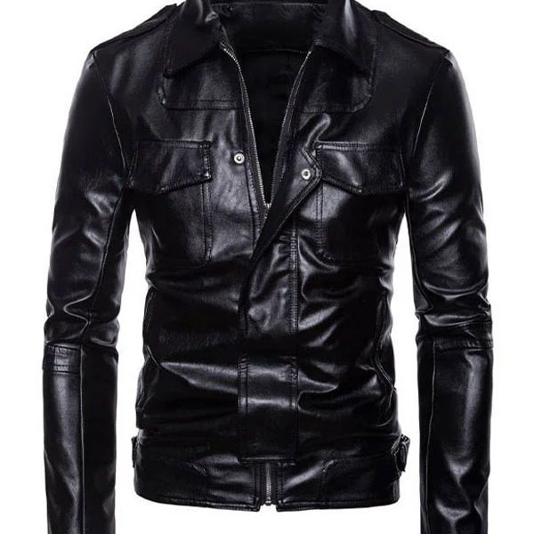 Men’s Fashion Motorcycle Black Real Leather Jacket