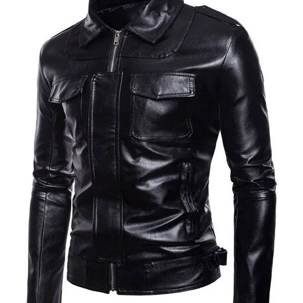 Men’s Fashion Motorcycle Black Real Leather Jacket