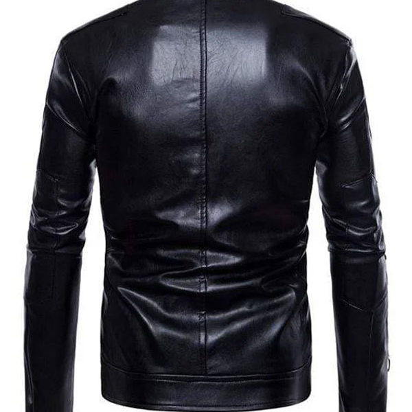 Men’s Fashion Motorcycle Black Real Leather Zipper Jacket