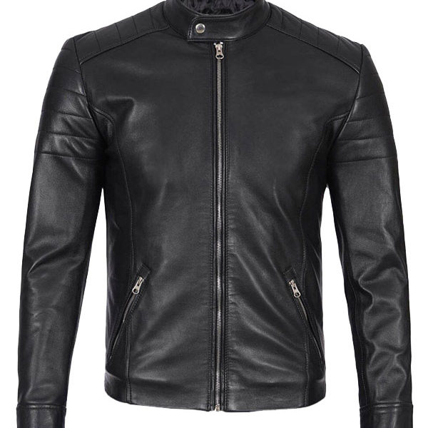 Men's Fitted Cafe Racer Black Real Leather Jacket