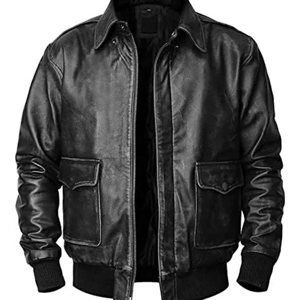 Mens Flight Pilot A2 Aviator Black Real Leather Jacket