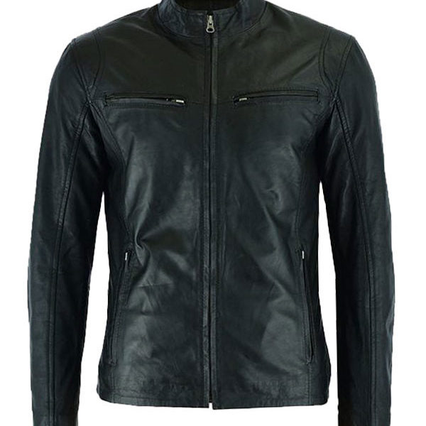 Men’s Hooper Style Black Biker Real Leather Jacket