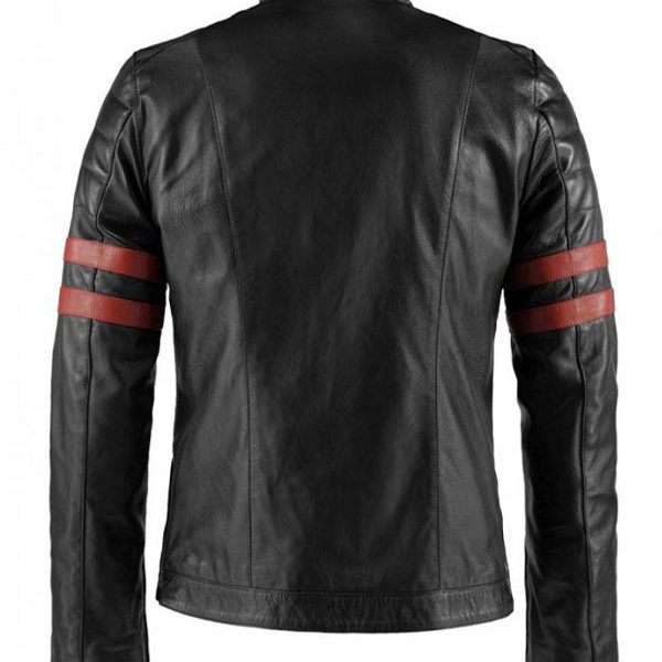 Men's Hybrid Cafe Motorcycle Racer Striped Black Leather Jacket
