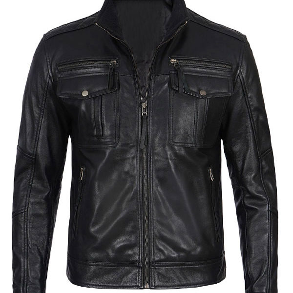 Mens Moffit Cafe Bike Racer Black Real Leather Jacket