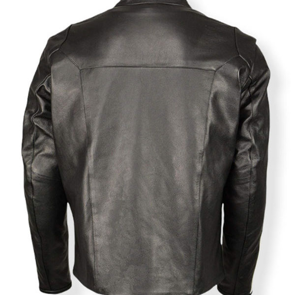 Men’s Motorcycle Racing White Stripe Black Real Leather Jacket