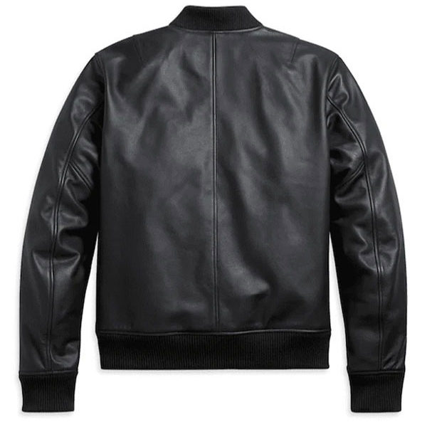 Mens Motorcycle Style Black Leather Bomber Jacket