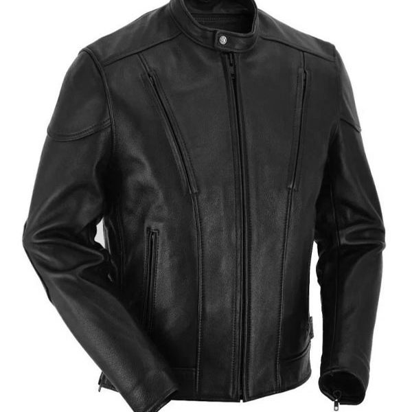 Men’s Padded Cowhide Black Motor Biker Leather Jacket
