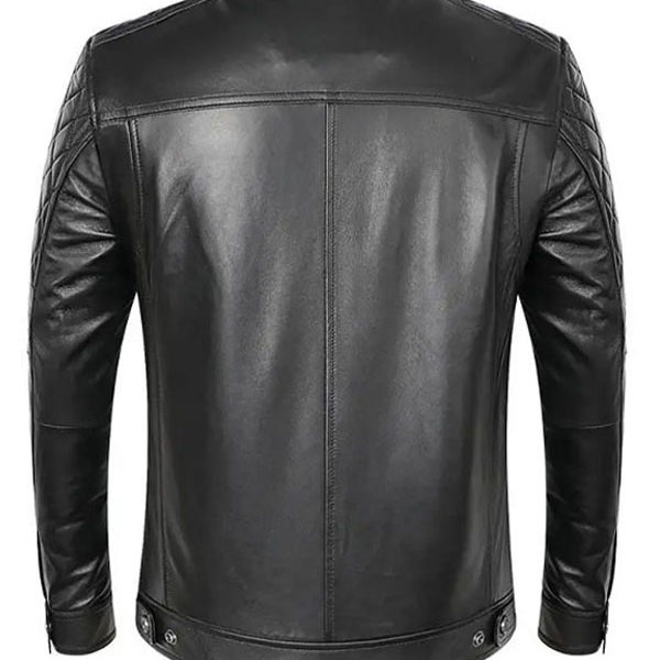 Men’s Quilted Shoulder Black Real Leather Biker Jacket