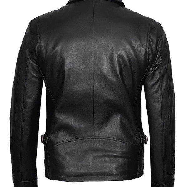 Mens Scott Black Biker Shirt Collar Real Leather Jacket