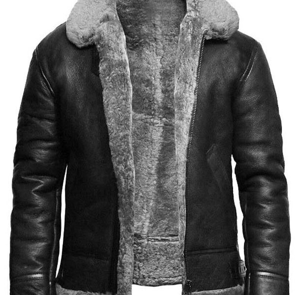 Men’s Shearling Flying Pilot Bomber Black Leather Jacket