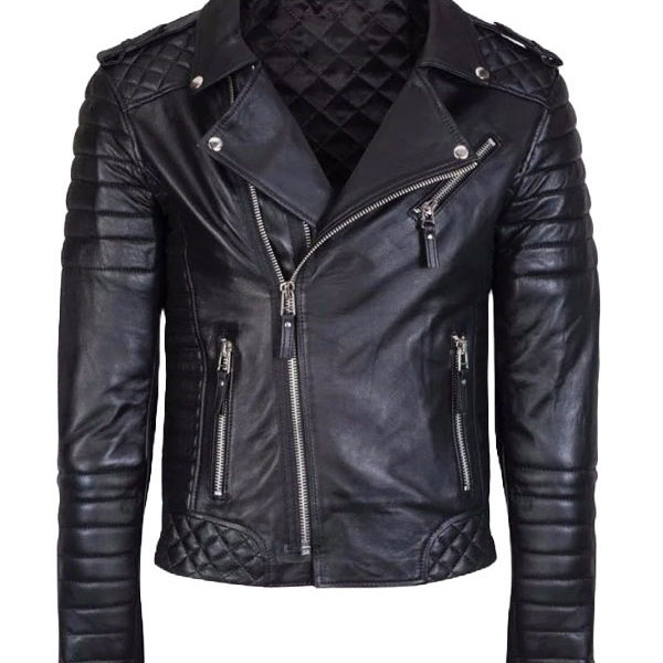 Mens Slifit Diamond Black Biker Quilted Leather Jacket