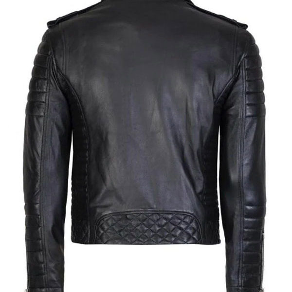 Mens Slifit Diamond Black Biker Quilted Leather Jacket