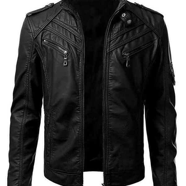 Mens Slim Fit Black Biker Real Leather Jacket