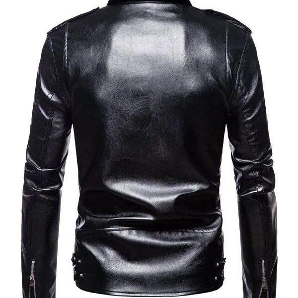 Men’s Slim Fit Lapel Collar Black Biker Real Leather Jacket