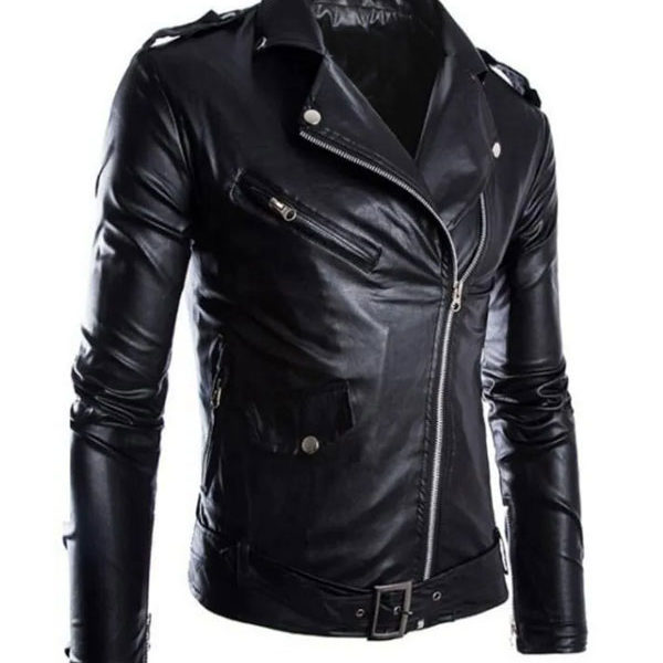 Men’s Slim Motorcycle Black Real Leather Jacket