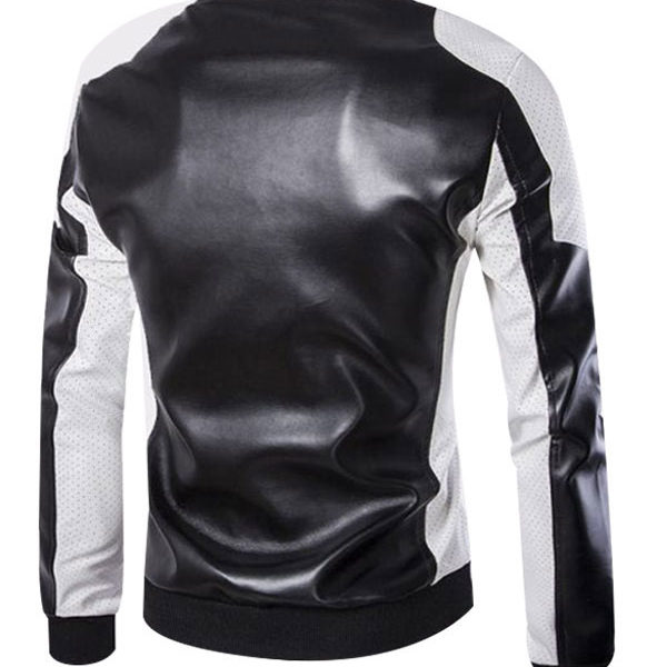 Men’s Slimfit Black & White Biker Faux Leather Jacket