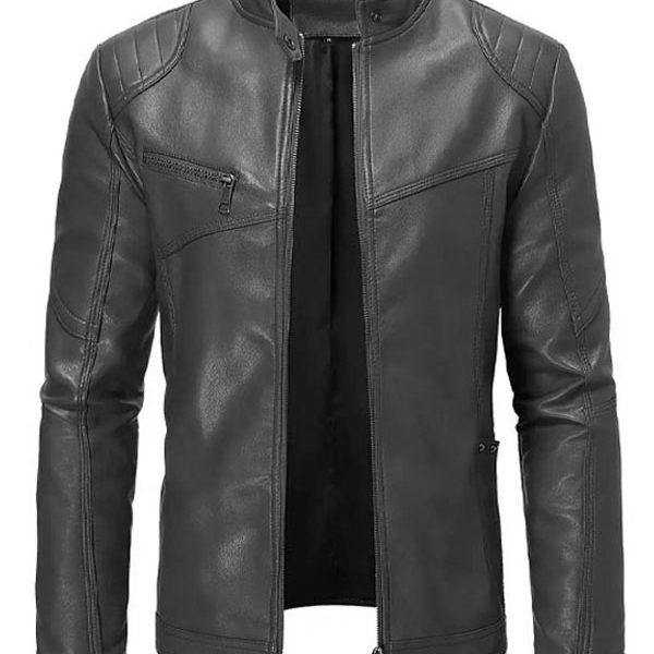 Men’s Slimfit Casual Biker Style Black Leather Jacket