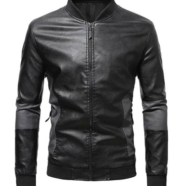 Men’s Slimfit Stand Collar Black Biker Real Leather Jacket