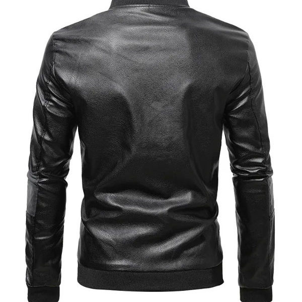 Men’s Slimfit Stand Collar Black Biker Real Leather Jacket