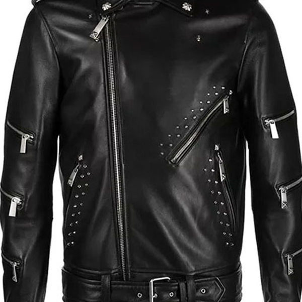 Men’s Studded Leather Black Biker Jacket