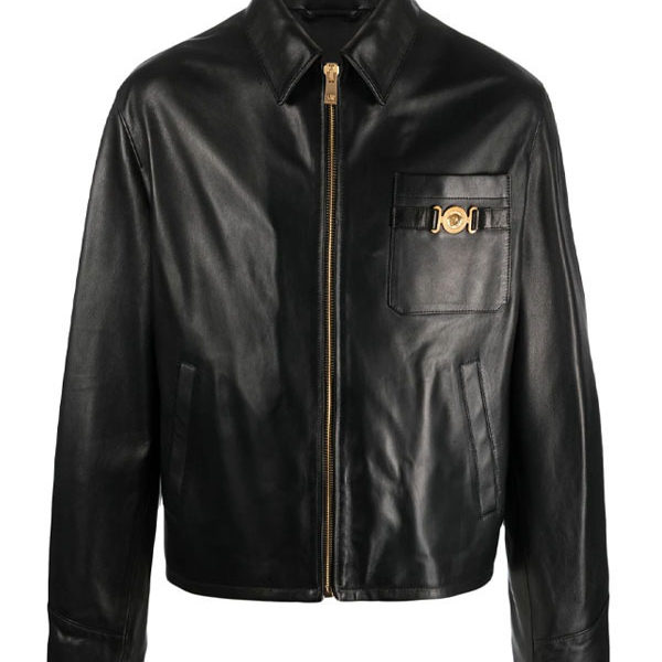 Mens Versace Medusa Black Biker Real Leather Jacket