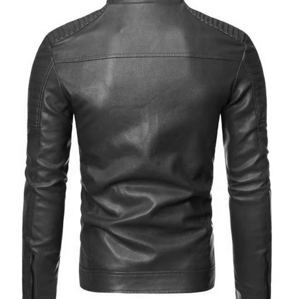 Men’s Vintage Black Stand Collar Motor Biker Leather Jacket