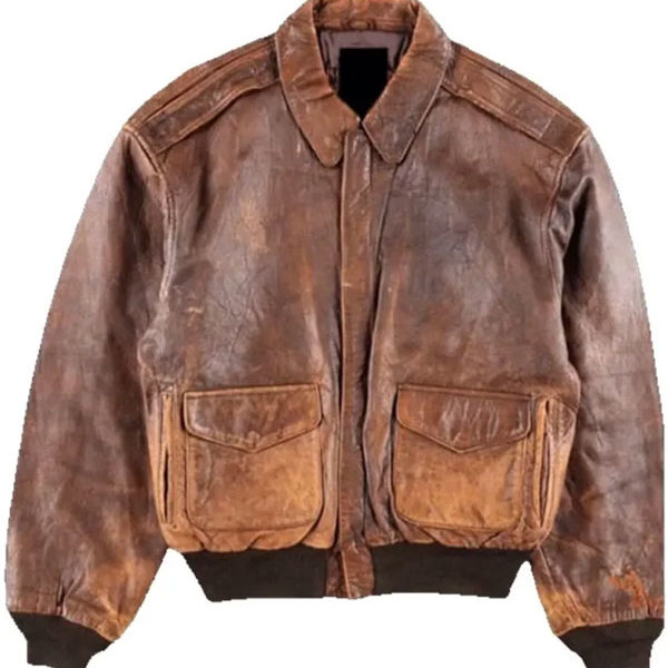 80s Military Style A2 Flight Vintage Brown Real Leather Jacket