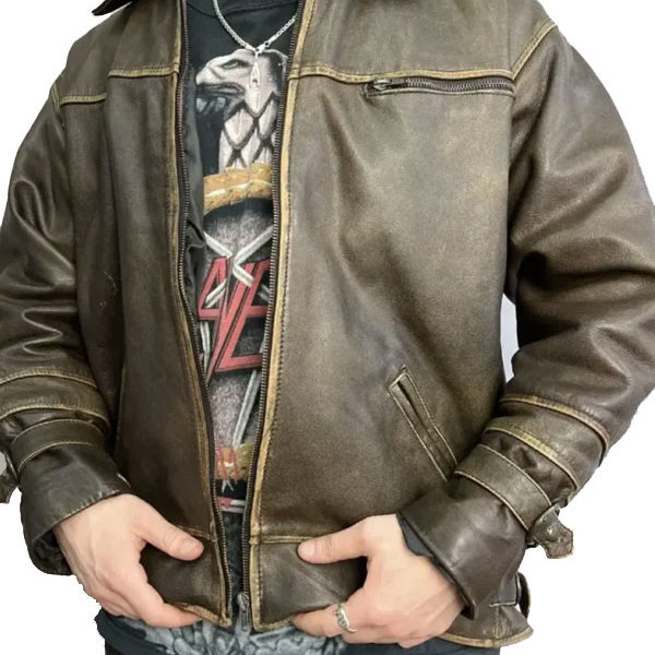 90s Vintage Grunge Distressed Biker Real Leather Jacket
