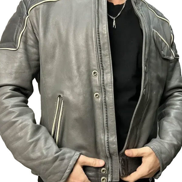 90s Vintage Grunge Distressed Grey Biker Suede Leather Jacket