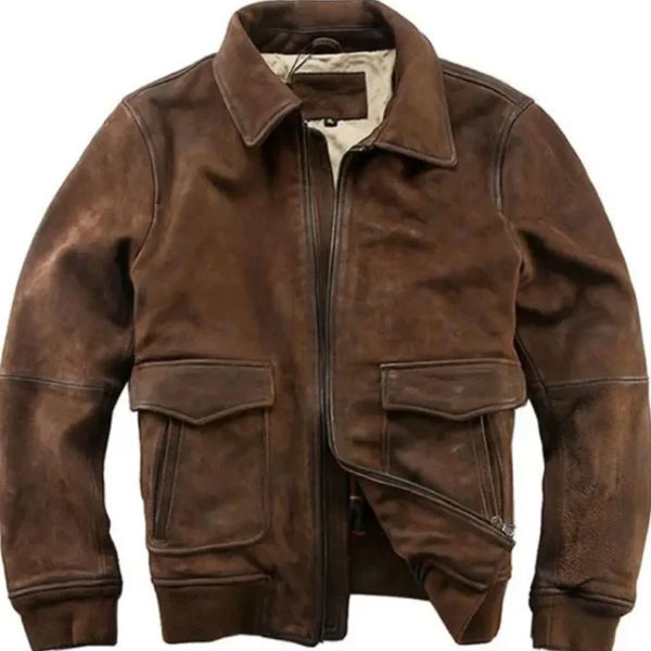 A2 Flight Men’s Full-grain Brown Suede Leather Jacket