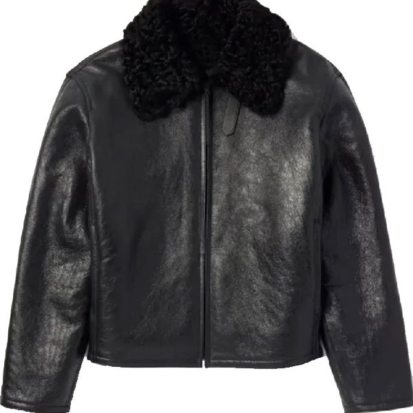 Acne Studios Trimmed Cracked Black Shearling Leather Jacket