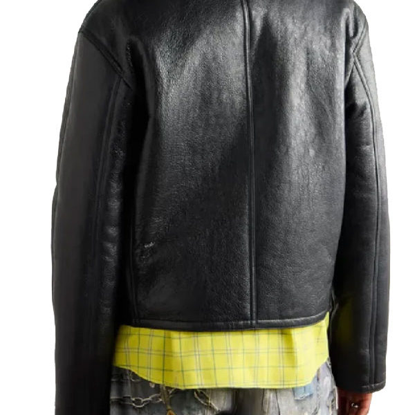 Acne Studios Trimmed Cracked Black Shearling Leather Jacket