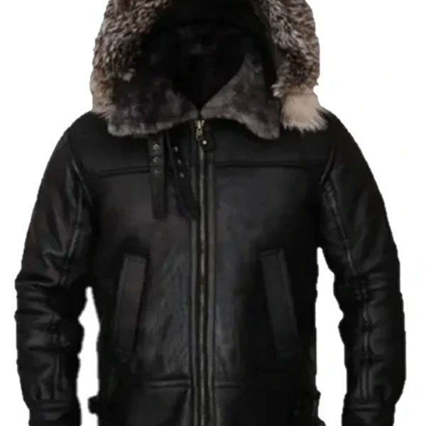 B3 Parka Robert All Black Shearling Genuine Leather Jacket