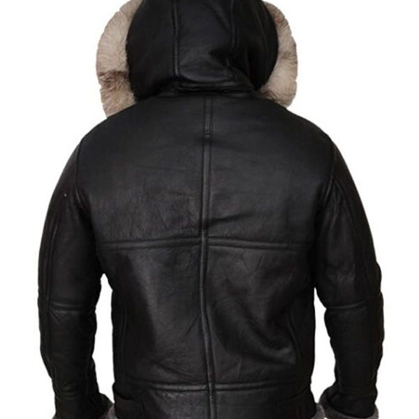 B3 Parka Robert All Black Shearling Genuine Leather Jacket