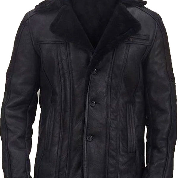 Carlos Three Pockets Black Shearling Genuine Leather Jacket