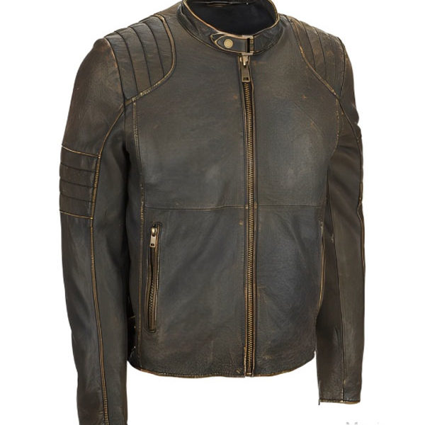 Distressed Cafe Racer Brown Motorcycle Leather Jacket