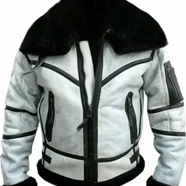 Flight Aviator Todd RAF SF White Leather Bomber Jacket