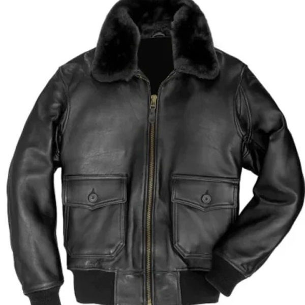 Fur G-1 Flight Mark US Black Shearling Leather Jacket