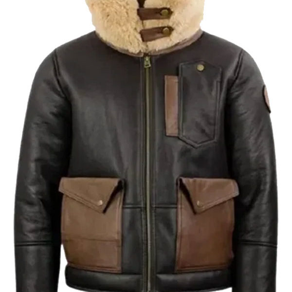 Jones-SF Black Shearling Genuine Leather Bomber Jacket