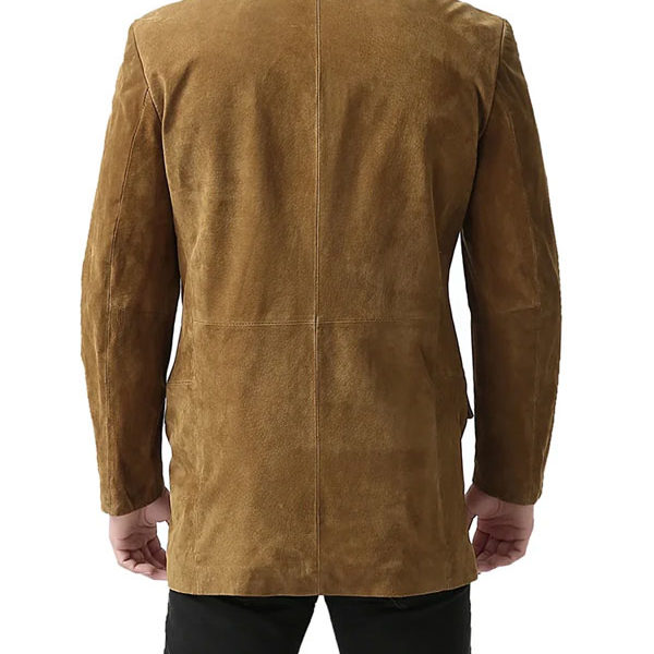 Men' Slim Fit Camel Brown Real Calf Suede Leather Blazer
