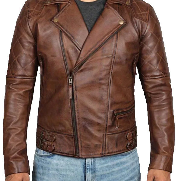 Men's Asymmetrical Dark Brown Motorcycle Leather Jacket