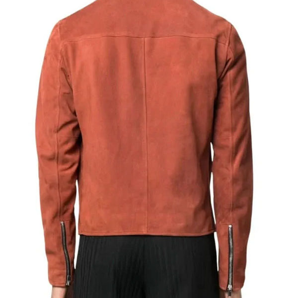 Men’s Asymmetrical Orange Biker Suede Leather Jacket