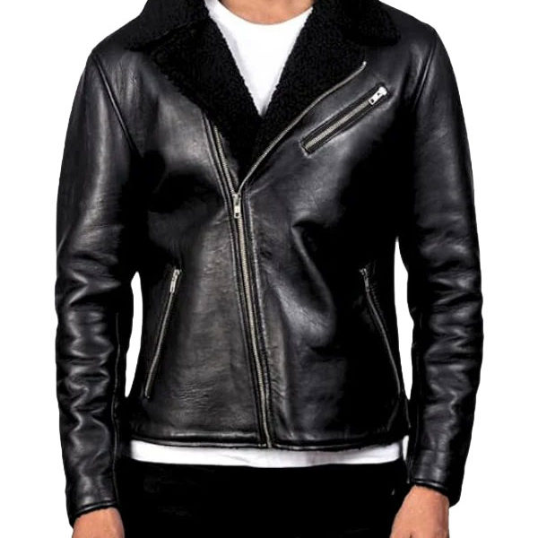 Men's Aviator Black Biker Real Leather Jacket